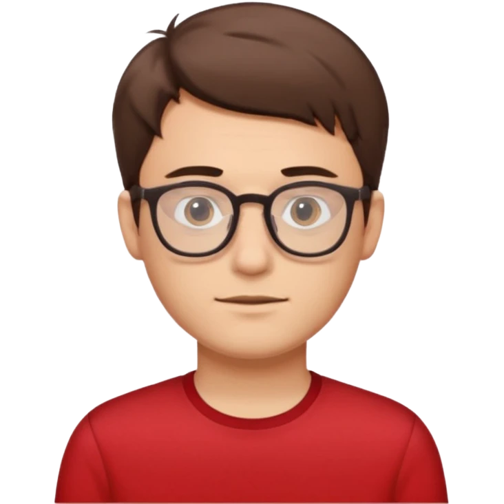 guy with short brown hair and glasses. he looks like a nerd. he is wearinf red emoji