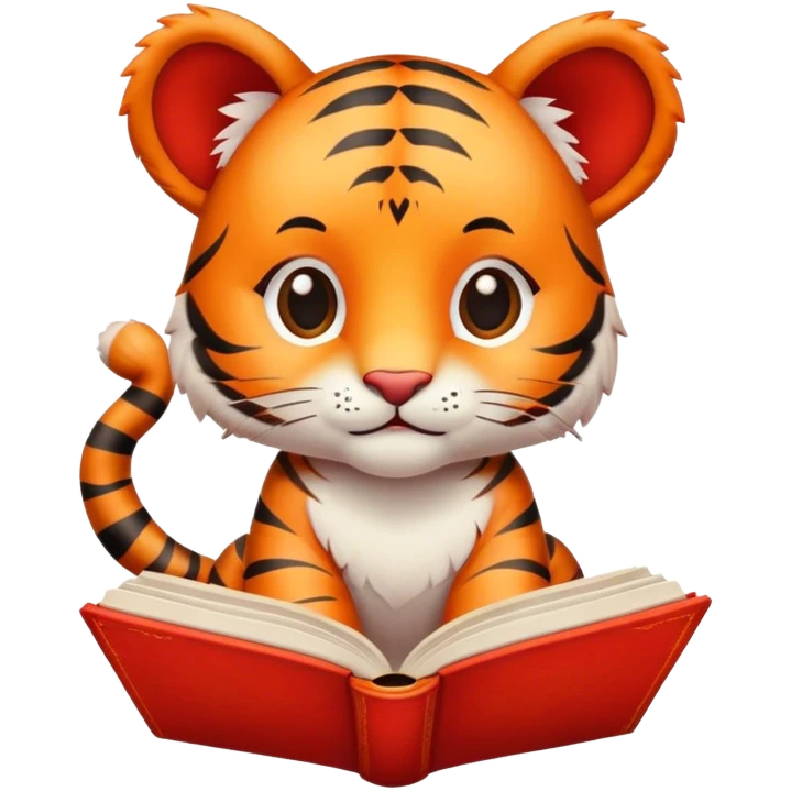 baby tiger reading red magic book  emoji