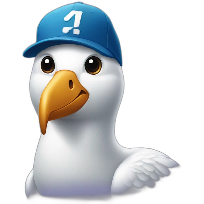 Albatross with a baseball cap that has “Mahalo” written on it emoji