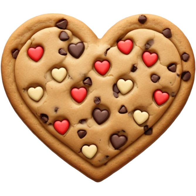 Realistic heart shaped chocolate chip cookie isolated.  emoji