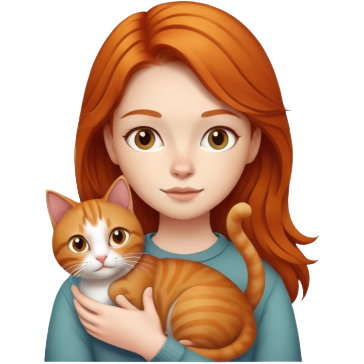 Ginger hair girl with cat emoji
