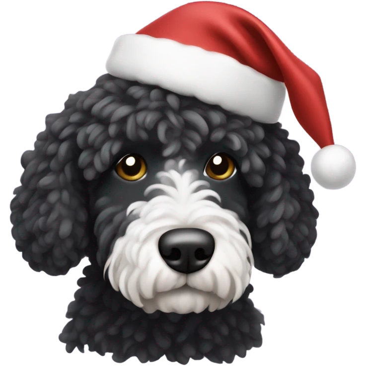 Portuguese ￼Water dog with a Christmas hat  emoji