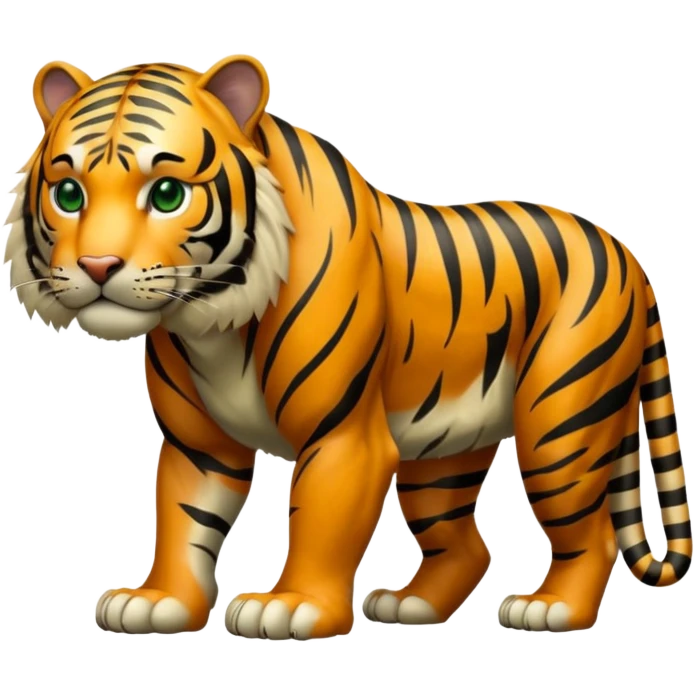 full body muscular tiger on all fours, all fur green with black stripes, no orange or other colors emoji