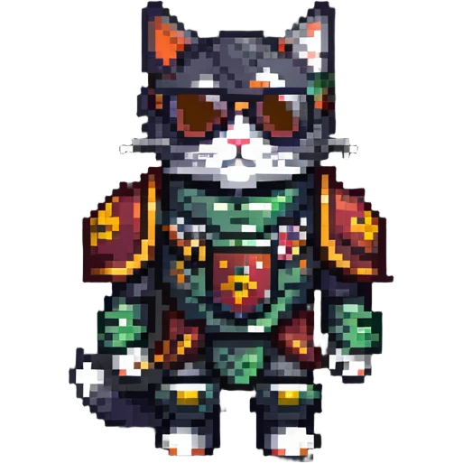 cat wearing sunglasses in Warhammer 40,000 inspired armor emoji