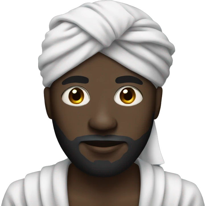 Black man with a turban wearing a robe and a black face mask emoji