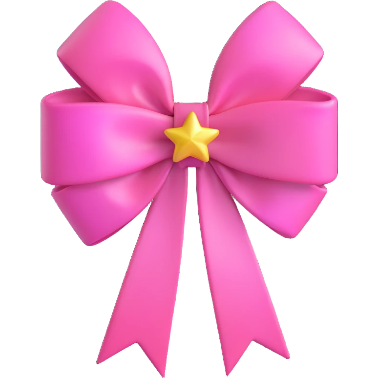 pink bow emoji, cute and shiny, with a small star charm emoji