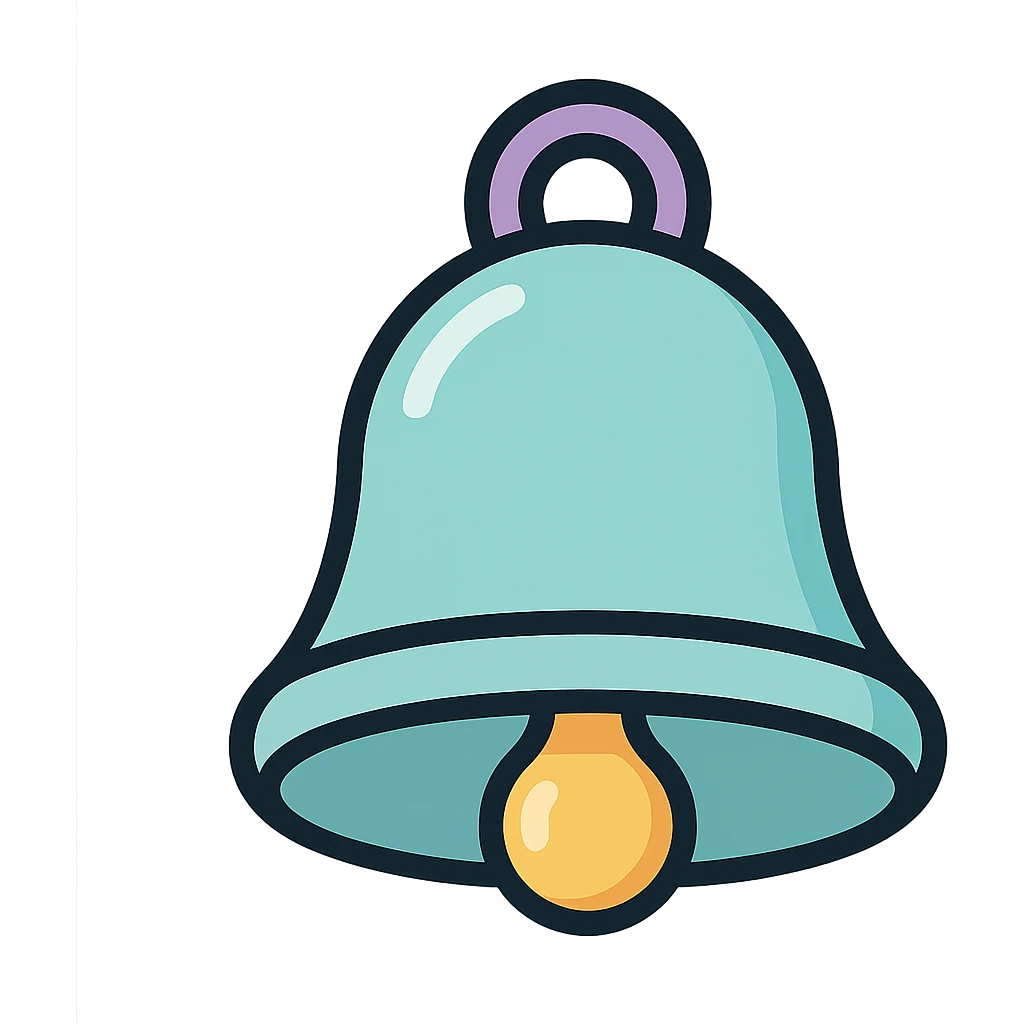 bell icon in icon-color-outlined style, vector look with shadows and highlights, detailed shading, thin clean outlines, soft rounded features, pastel palette #98B5BC #B5B3C1 #C9A3C9 #E4C0CA #F7DCD1 #F7C0AA, Japanese pop art, sticker look, highly detailed emoji