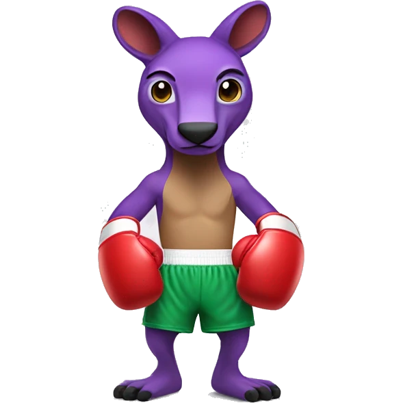 purple kangaroo wearing red boxing gloves and green boxing shorts  emoji