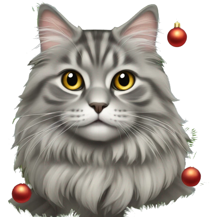Gray Siberian cat on top of Christmas tree  emoji