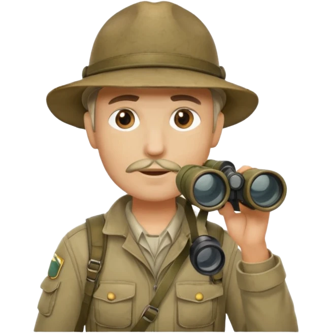 A rugged explorer in khaki gear, binoculars raised, scanning distant landscapes.
 emoji