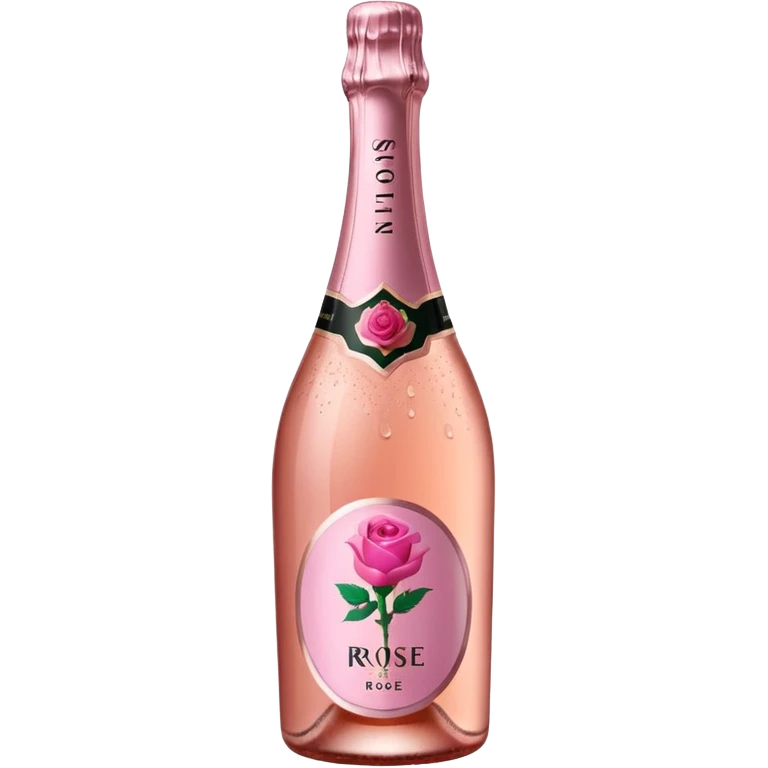 bottle of sparkling rosé with a rose logo on the label, angled to the left, no glass emoji
