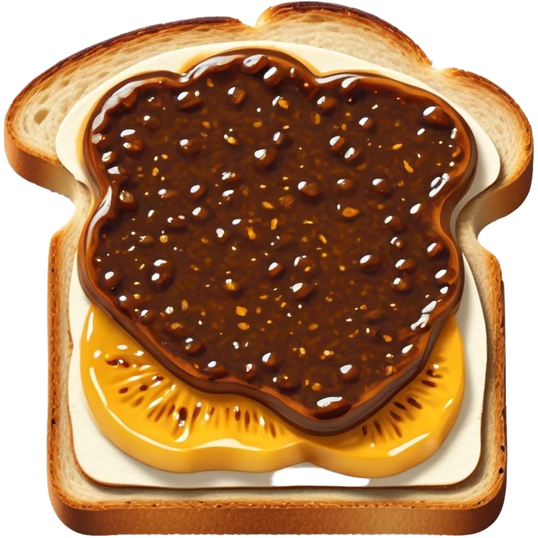 Vegemite on Toast Cinematic Realistic Vegemite on Toast Dish Emoji, depicted as a toasted slice of bread generously spread with Vegemite, rendered with warm textures and crisp details that capture its uniquely Australian flavor. emoji