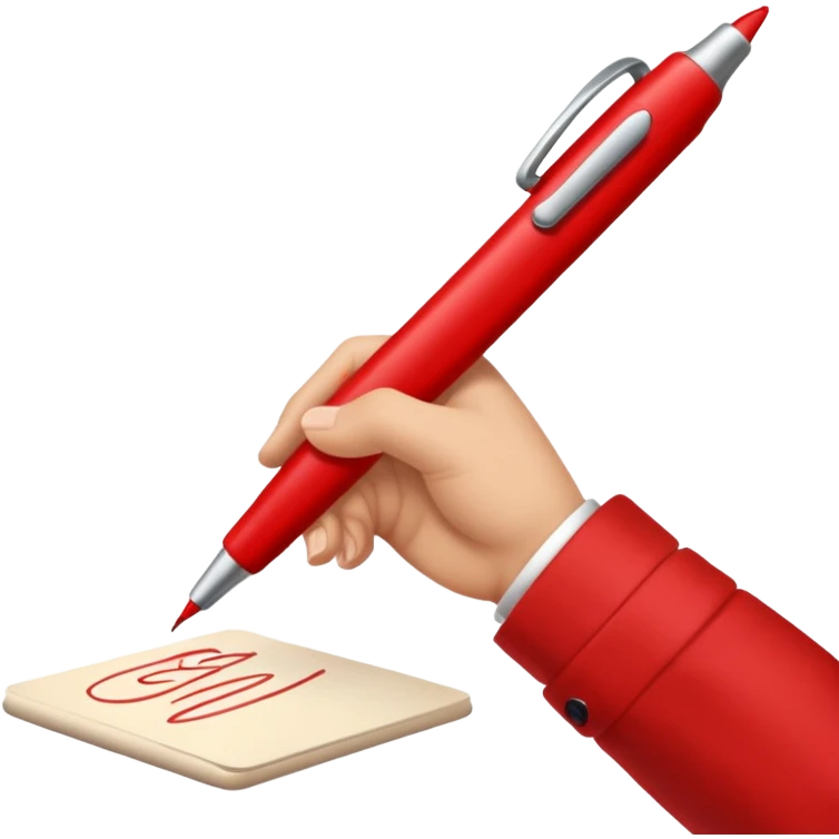 рука телесного цвета что то пишет красной ручкой emoji