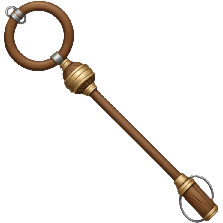 Wooden monk’s staff with metal rings at top. emoji