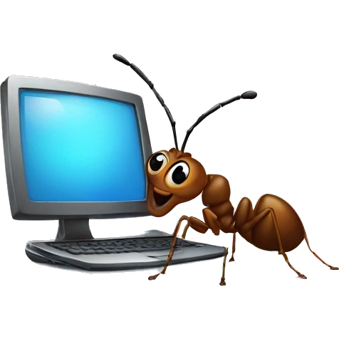 ant using a computer emoji