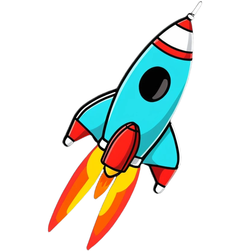 Space rocket, three-dimensional, in a cartoon style, on a white background, bright colors, with a perspective composition, high saturation, prominent details, floating effect, lively atmosphere emoji