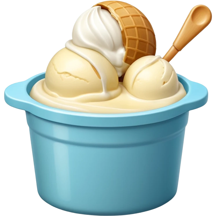 ice cream in a small round tub with lid off, creamy scoop of ice cream inside, rich glossy texture, classic flavor, minimal unbranded tub, soft lighting, no spoon or toppings, no faces, emoji scale emoji