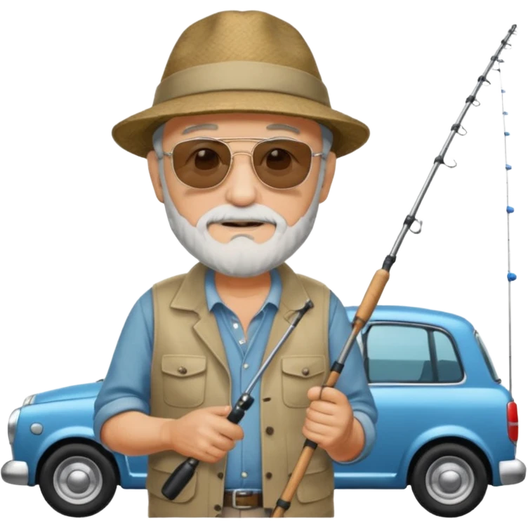 Открытка С Днем рождения дедушке с бородкой. ему 72 года. без текста. тема авто и рыбалка. emoji