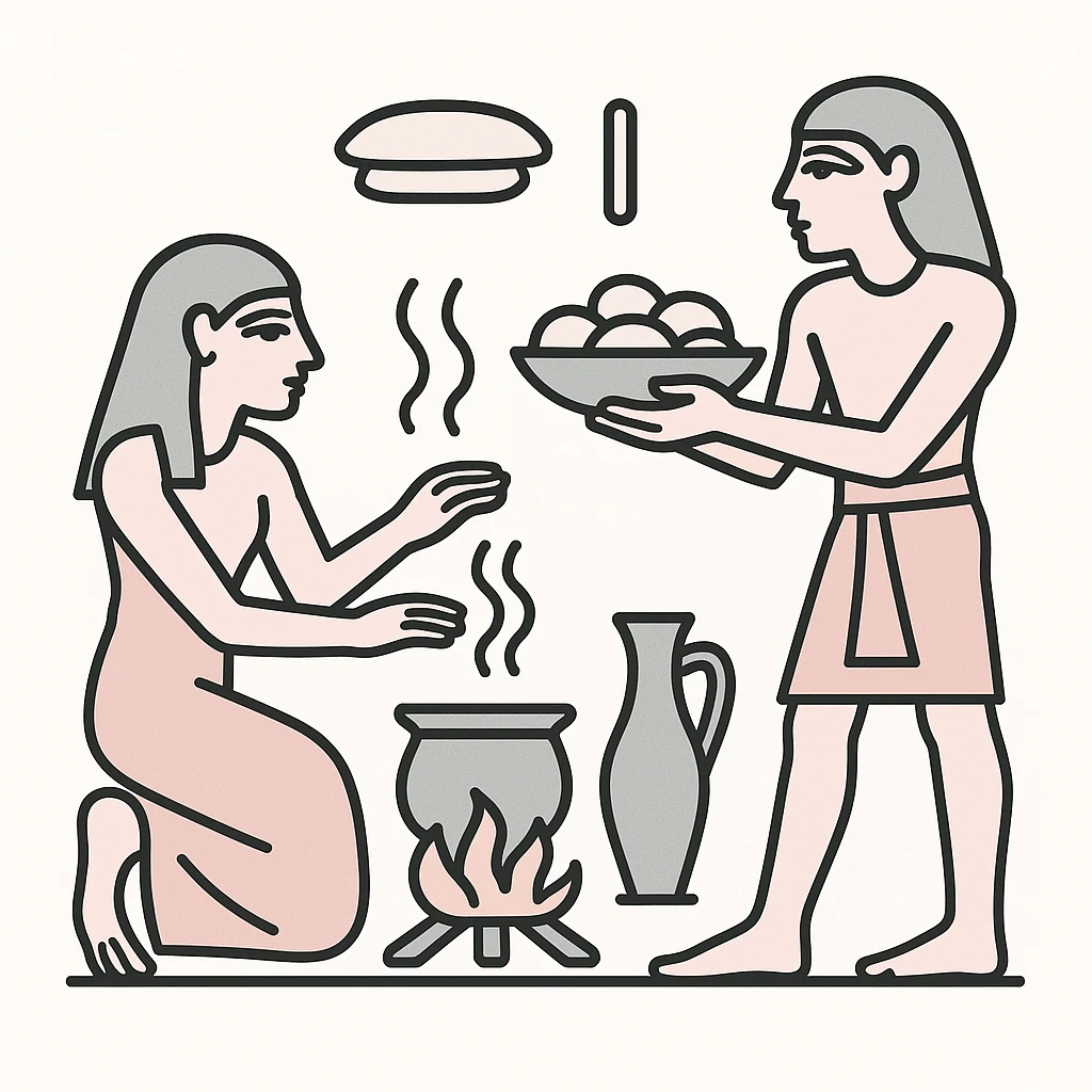 ancient Egyptian cooking scene in hieroglyphic style emoji