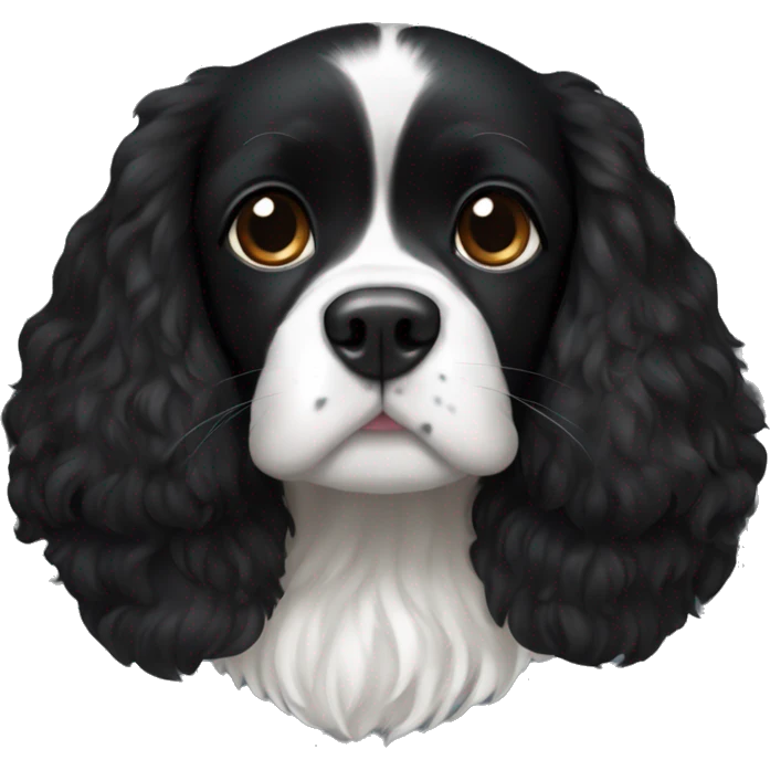 Small completely black king spaniel with black fur on his whole face and white fur on chest emoji