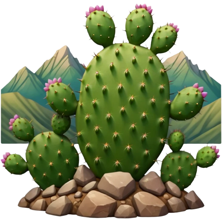 smiling prickly pear cactus with mountains in background emoji