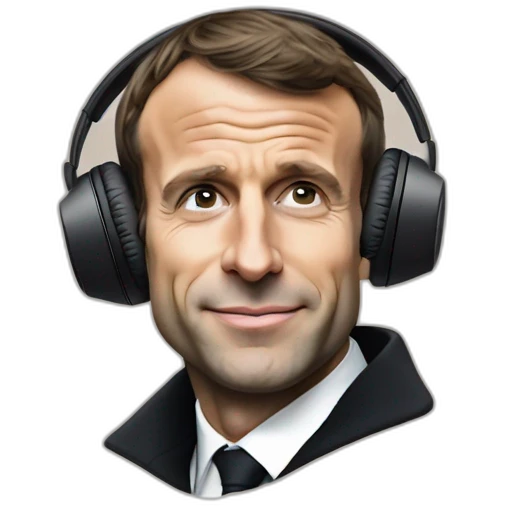 Emmanuel Macron wearing airpods vibing at the music emoji