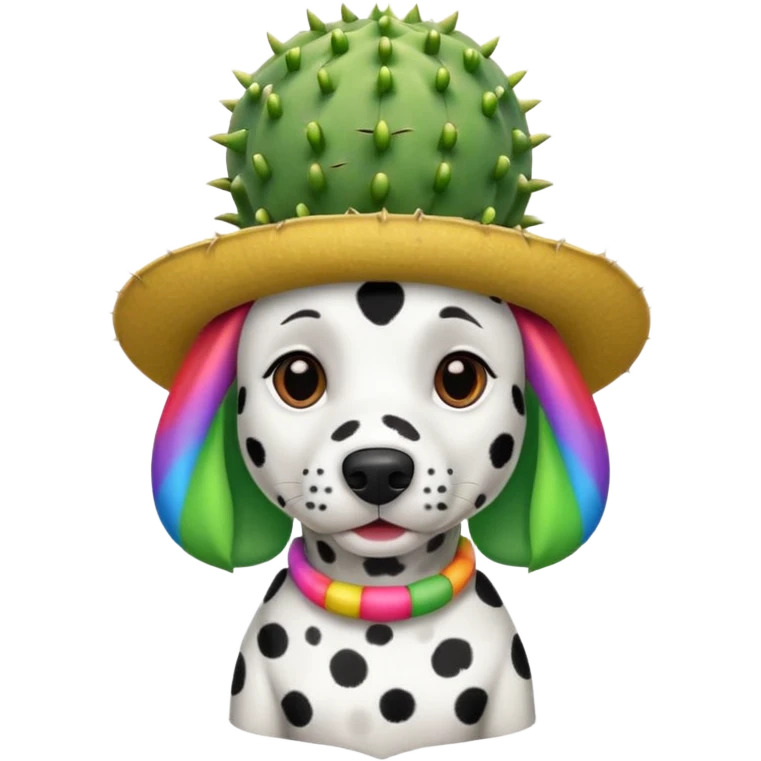 rainbow Dalmatian wearing a cactus hat emoji