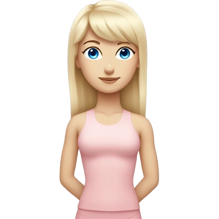 blonde with bangs and blue eyes yoga girl light pink clothes n emoji