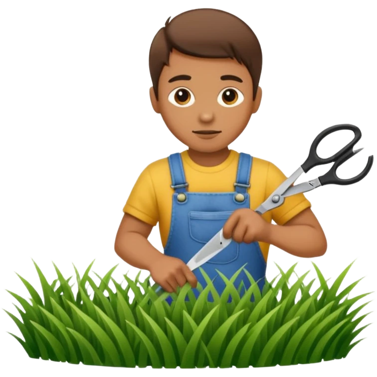 Hand cutting grass with a pair of scisors emoji