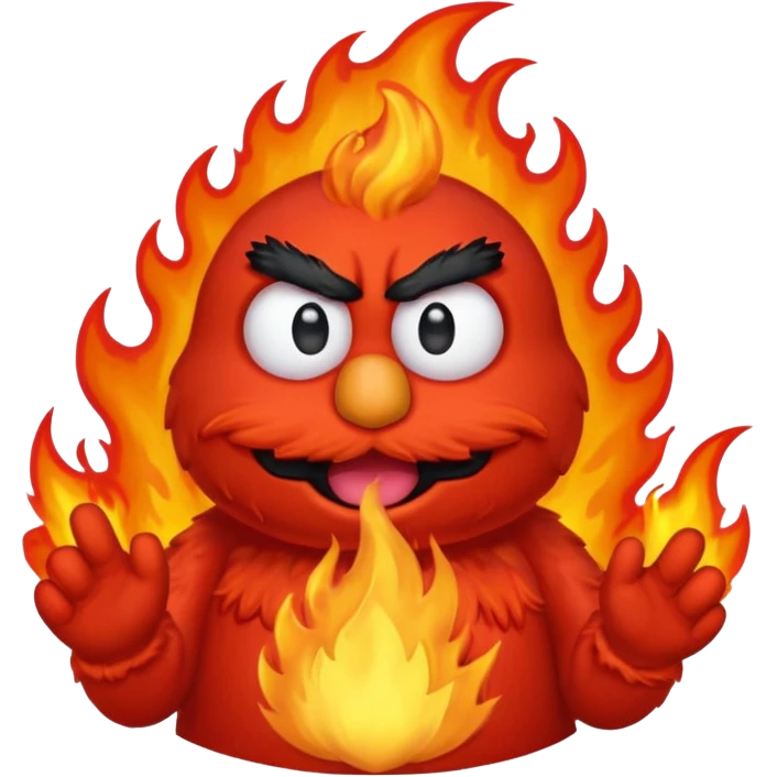 Elmo angry surrounded by fire emoji