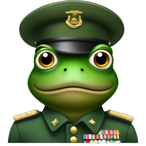 A frog in a soldier's green uniform emoji