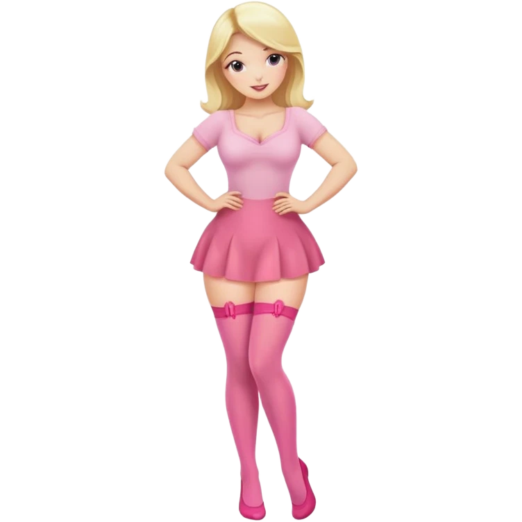 Blonde woman with pronounced curves, pink stockings, feminine pose emoji