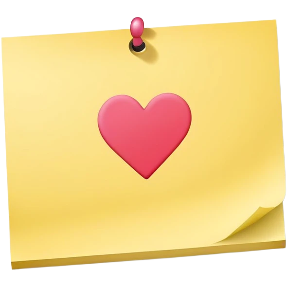 Sticky note that says “T” with a heart  emoji