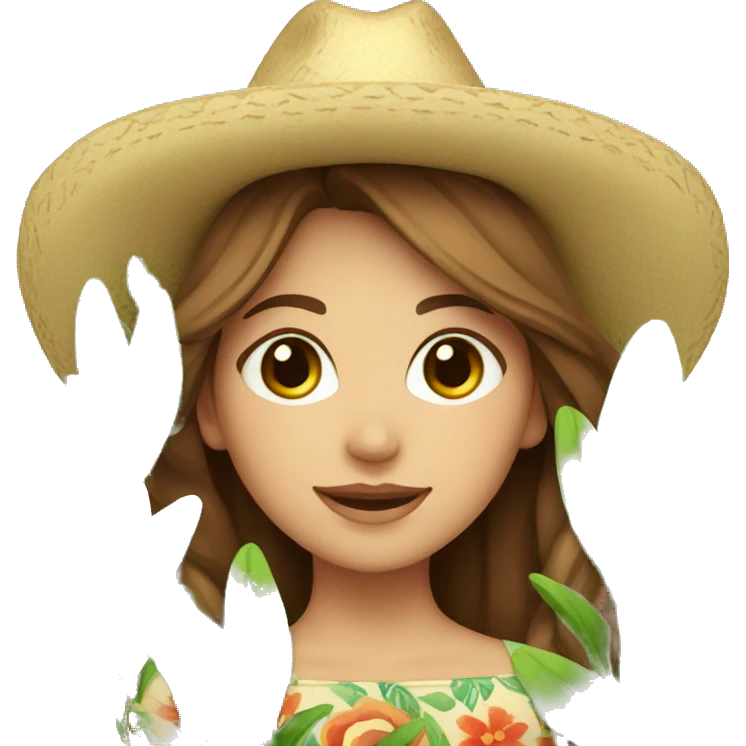 White Girl with brown hair wearing a sombrero holding plants emoji