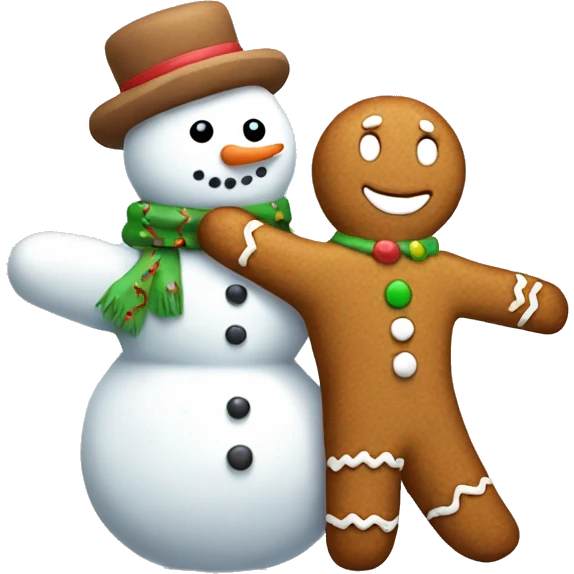 gingerbread man hugging a snowman emoji