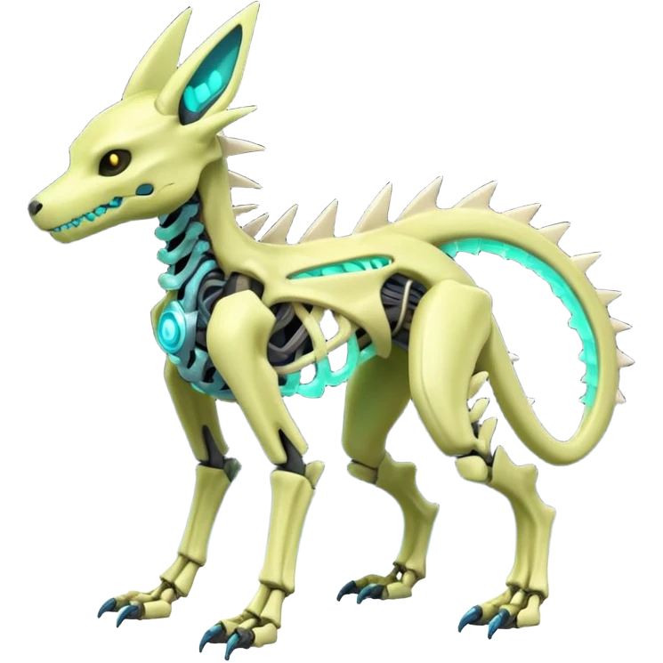 futuristic neon-vibrant-glowing-shiny-lime-green Skeleton-Cyborg-Manectric-Electrike-Salandit-Cubone-Umbreon-Marowak-Draco-Fakémon-hybrid-creature (full body), 4 legs emoji