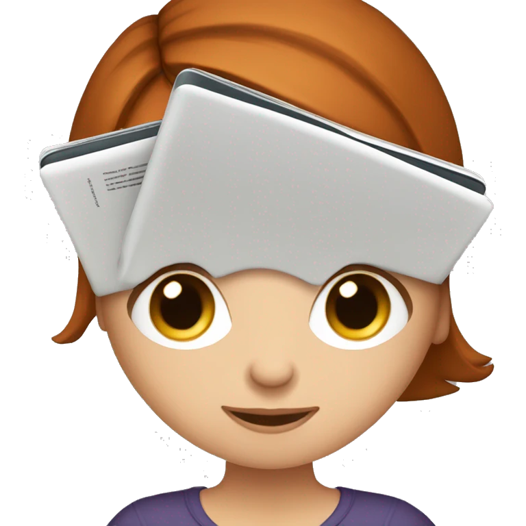 White girl with medium auburn hair reading an e-reader emoji