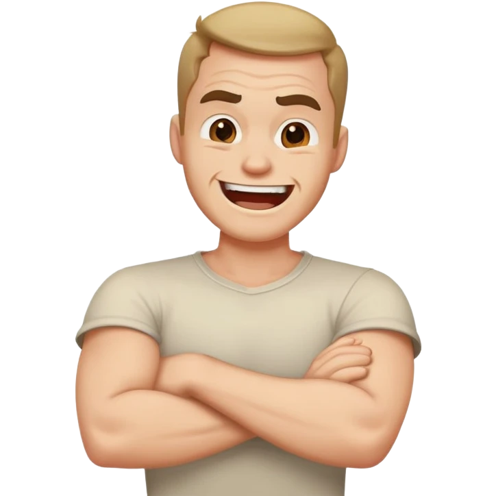 arms crossed around neck angry laughing guy emoji