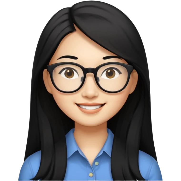 30 yr old asian woman, straight thick long black hair, big black glasses, side part emoji