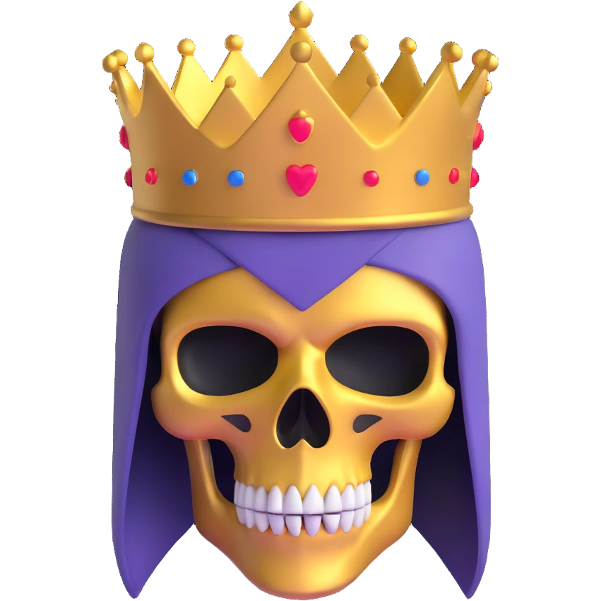 3D skull wearing a ski mask and a golden crown emoji