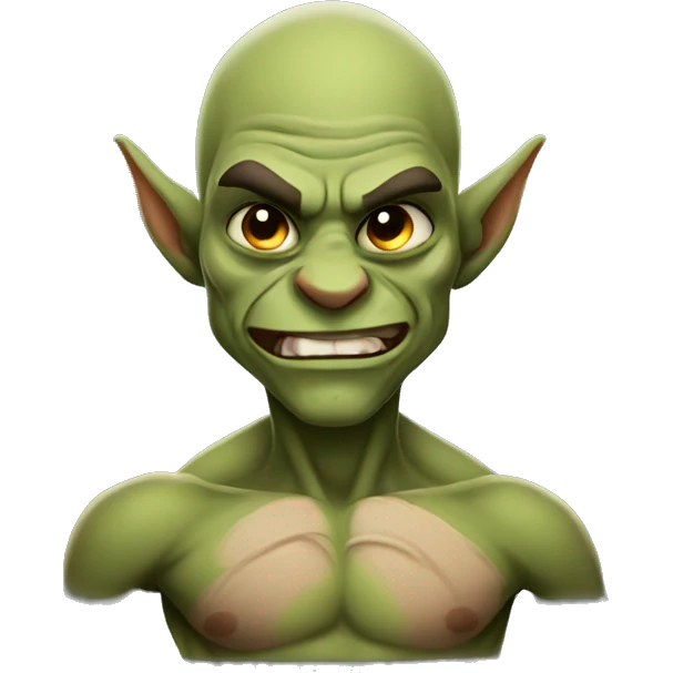 muscular handsome goblin with tatoos flexing no hair emoji