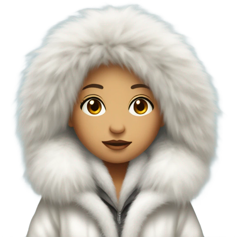 Girl in a big fluffy oversized white fur coat with hood on emoji