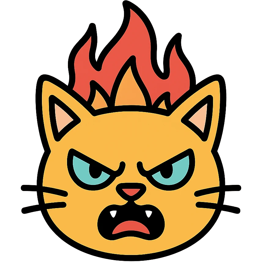 angry cat with flames emoji