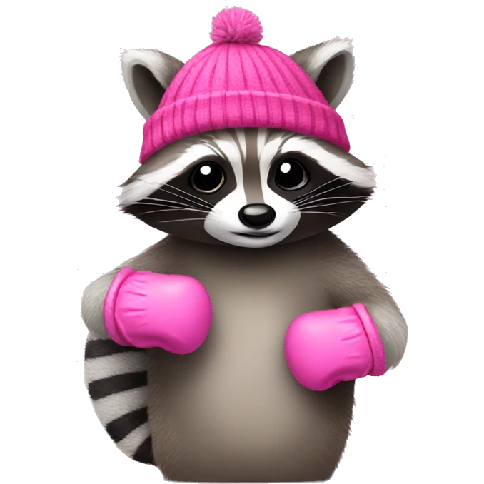 Raccoon wearing pink mittens and hat emoji