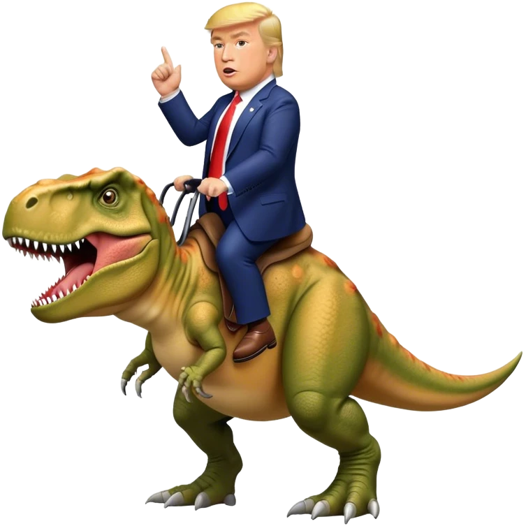 Donald Trump riding wild T-rex emoji
