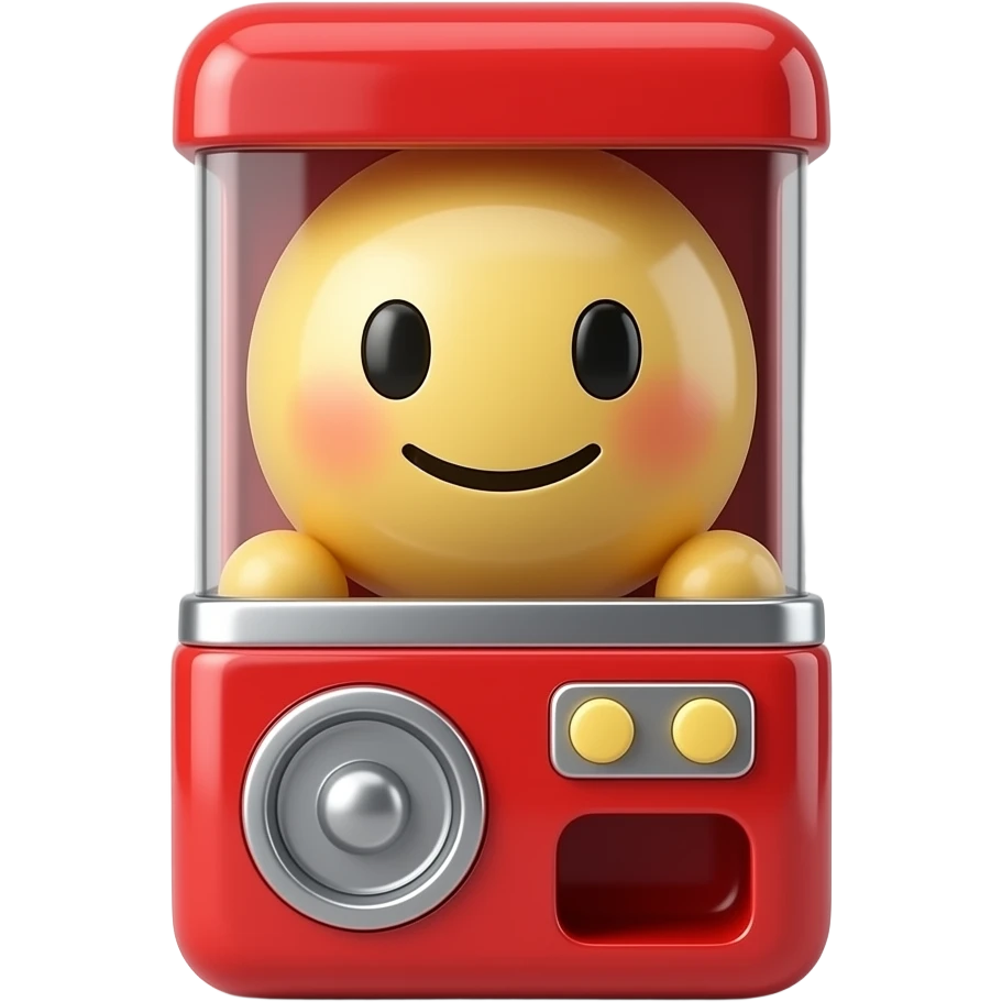 3D iOS emoji-style gashapon red machine, glossy plastic, 😐,  minimal, front view, centered, soft lighting, light gray background emoji