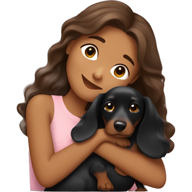 Brown long wavy hair girl cuddling a cute black dachshund emoji