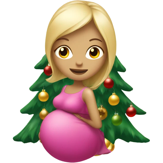 blonde pregnant woman at the Christmas tree emoji