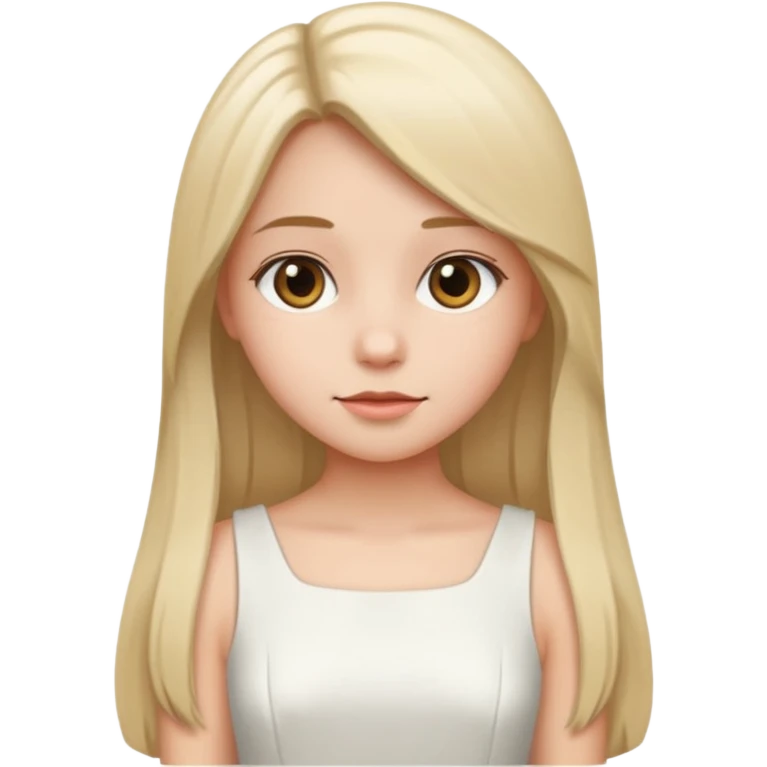 She is girl have a straight hair and she wear dress white emoji