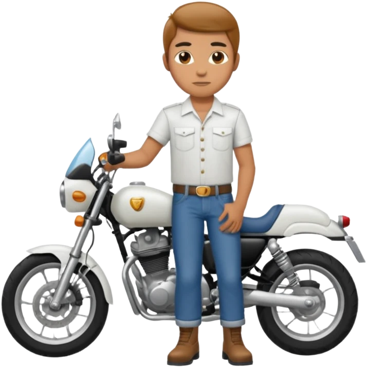 A motorcycle rider in maong pants and a white shirt. emoji